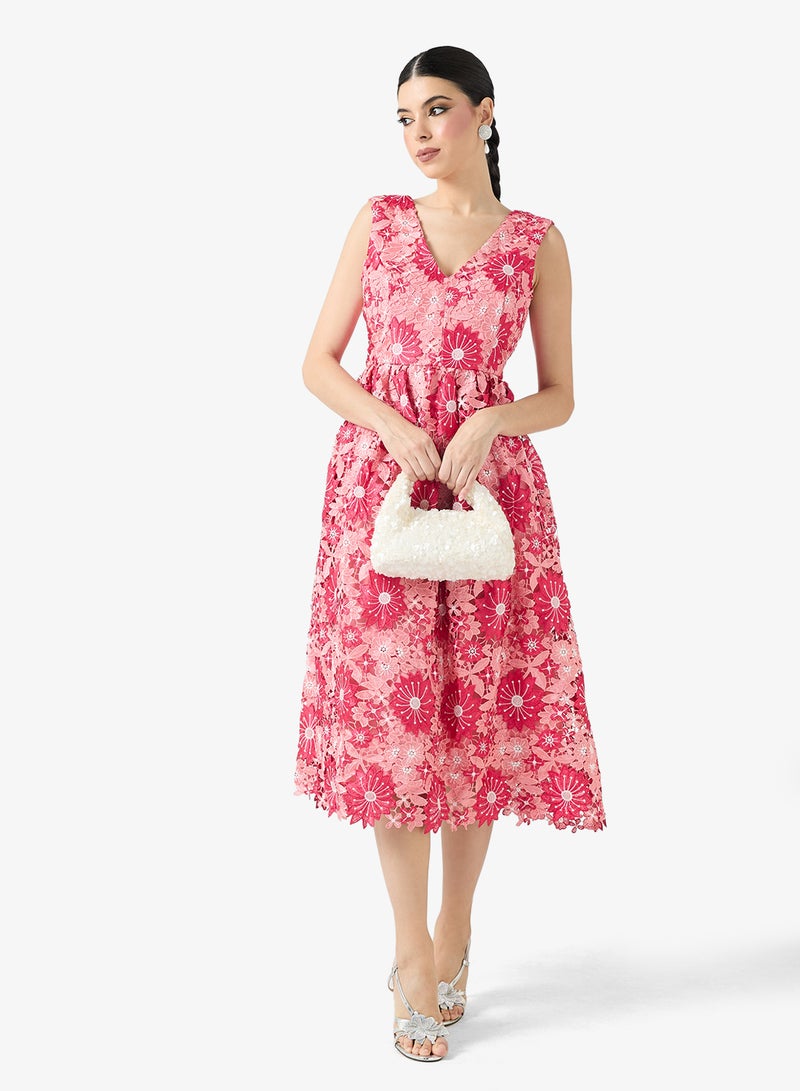 Just Me Floral Lace Midi Dress - Image 1